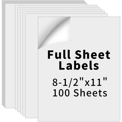 8.5" x 11" Full Sheet Label Sticker Paper for Laser & Inkjet Printers,Self Adhesive Printer Paper Shipping Labels,Printable White Matte Mailing Label Stickers(100 Sheets,100 Labels)