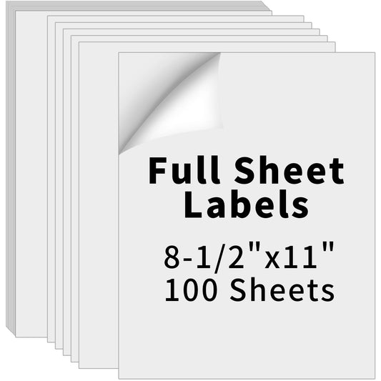 8.5" x 11" Full Sheet Label Sticker Paper for Laser & Inkjet Printers,Self Adhesive Printer Paper Shipping Labels,Printable White Matte Mailing Label Stickers(100 Sheets,100 Labels)