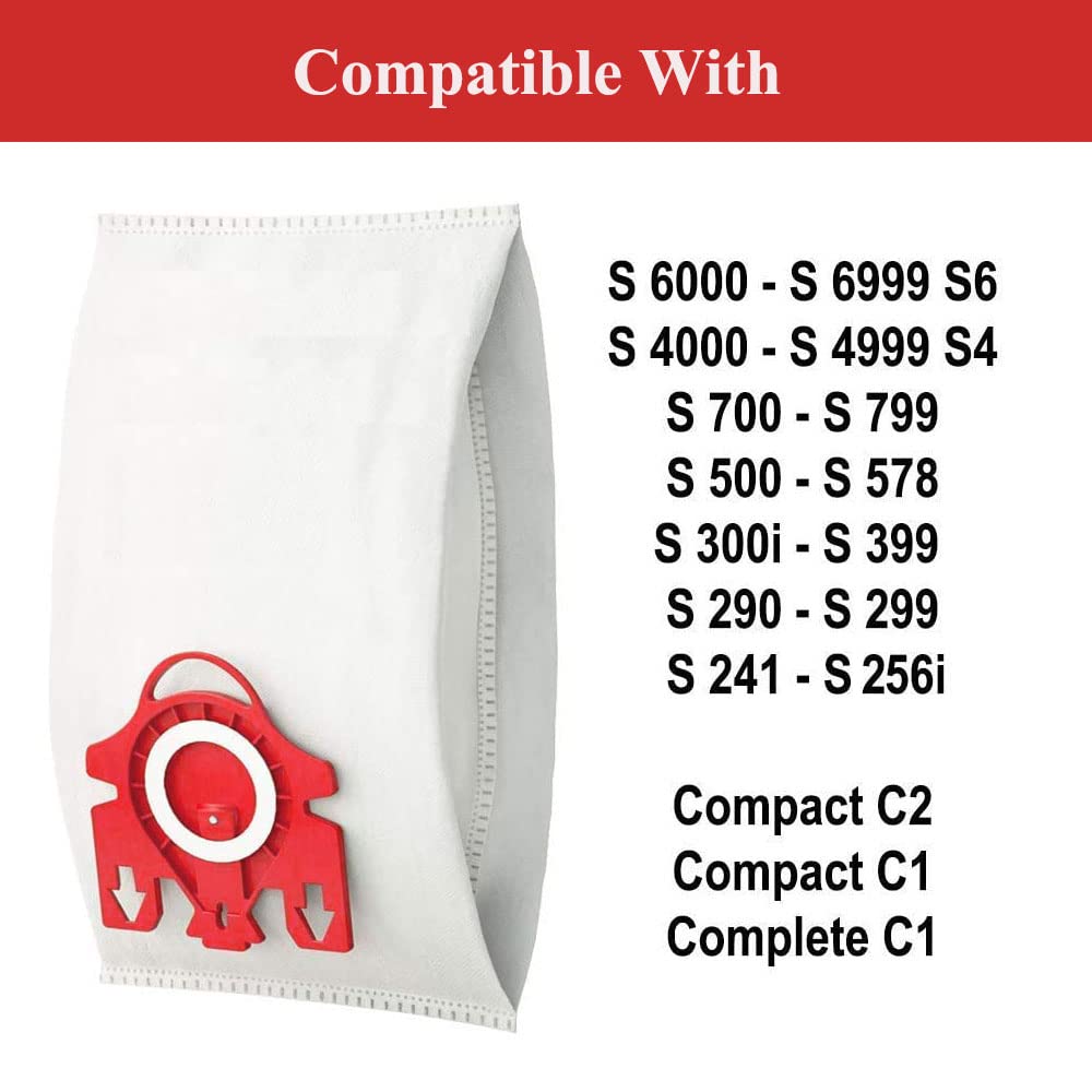 15Pcs Vacuum Bags, Air Clean 3D Efficiency Dust Bag Replacement Compatible with Miele FJM Vacuum Compact C2 Compact C1 Complete C1 S241 S290 S300i S500 S700 S4 S6 Series
