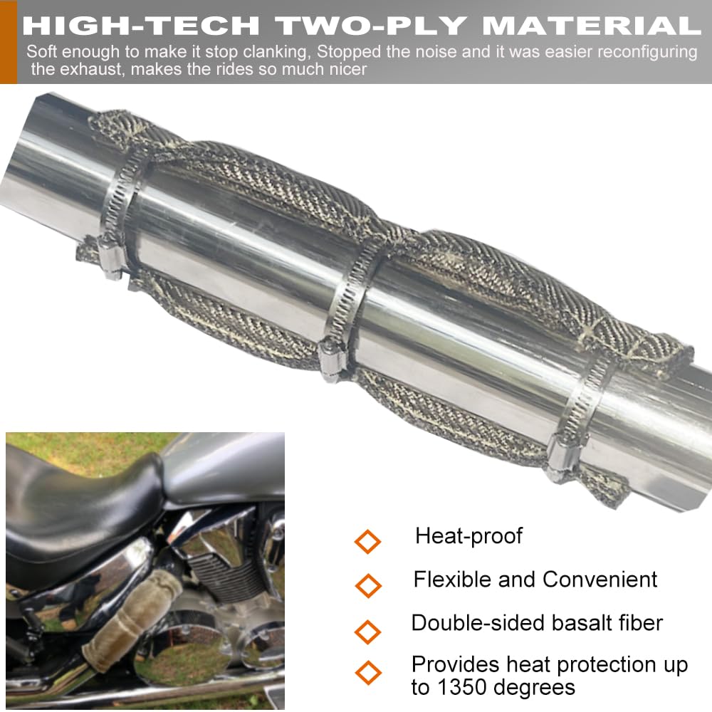 DEGEOBERLIN Titanium Pipe Heat Shield 6" x 12" Exhaust Heat Shield Motorcycle Heat Guard Cover Wrap with 3 PCS Stainless Steel Clamps