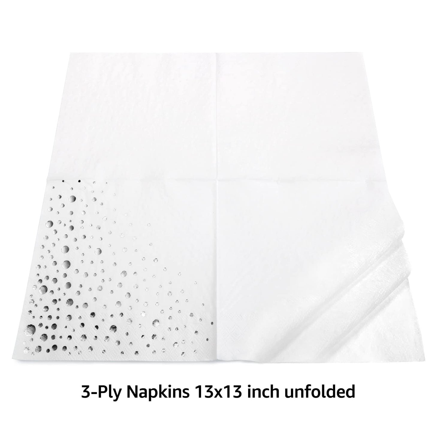 Stylish 6.5 x 6.5 Inch Silver Napkins - 100 Pack of White and Silver Lunch Napkins - Add Sparkle to Your Event with Party Napkins - Disposable 3 Ply Wedding Napkins for Reception