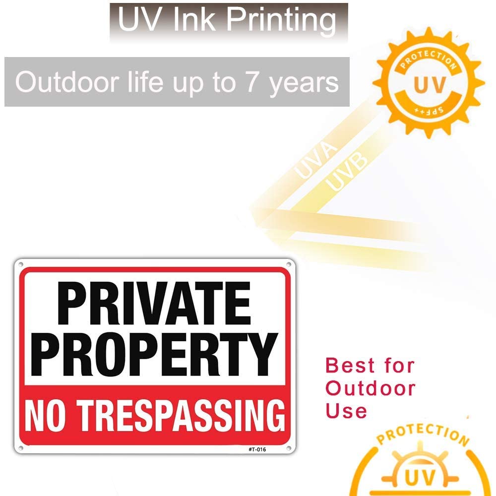 Large No Trespassing Signs Private Property Metal 10x14 Inch Rust Free Aluminum,UV Ink Printing,Durable/Weatherproof Up to 7 Years Outdoor for Home (4-Pack)