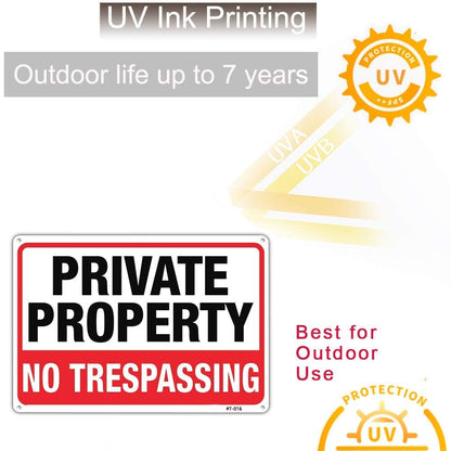 Large No Trespassing Signs Private Property Metal 10x14 Inch Rust Free Aluminum,UV Ink Printing,Durable/Weatherproof Up to 7 Years Outdoor for Home (4-Pack)