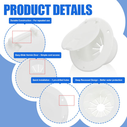RV Cable Hatch - 2 Packs, 5" Round Electrical Cable Hatch for 30 and 50 Amp Cords, White RV Camper Trailer Power Cord Hatch Electrical Access Door