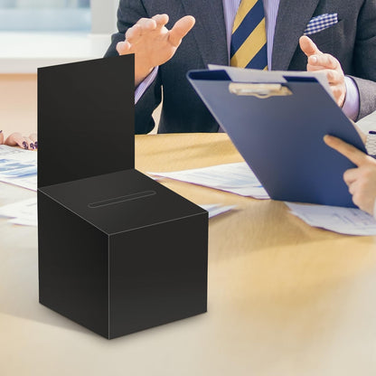 12 Pcs Ballot Box Raffle Box Donation Box for Fundraising, 6 X 6 X 6 Inch Cardboard Raffle Ticket Box with Slot Suggestion Box Removable Header Charity Box for Collecting Business Card Voting (Black)