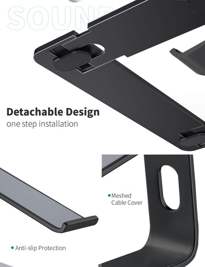 SOUNDANCE Laptop Stand, Aluminum Computer Riser, Ergonomic Laptops Elevator for Desk, Metal Holder Compatible with 10 to 15.6 Inches Notebook Computer, Black