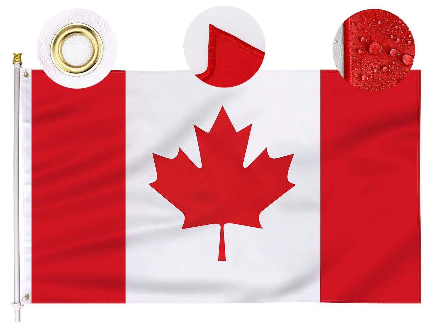 Canada Flag, 3X6 Ft Premium Canadian Flags - Embroidered Maple Leaf & 220D Heavy Duty Durable Oxford Nylon Canadian National Flag Drapeau for Outdoor Indoor Home Garden Yard Decor