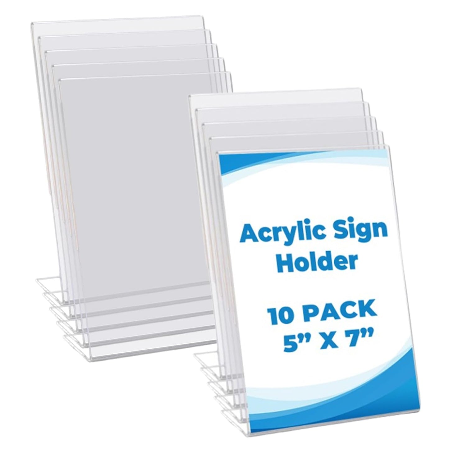 Voittozege 10pcs Acrylic Sign Holder, 5×7in L Shape Clear Display Stand, Flyer Document Brochure Paper Display Holder with Vertical Slant Back Picture Photo Frames for Office Store Restaurant Tabletop