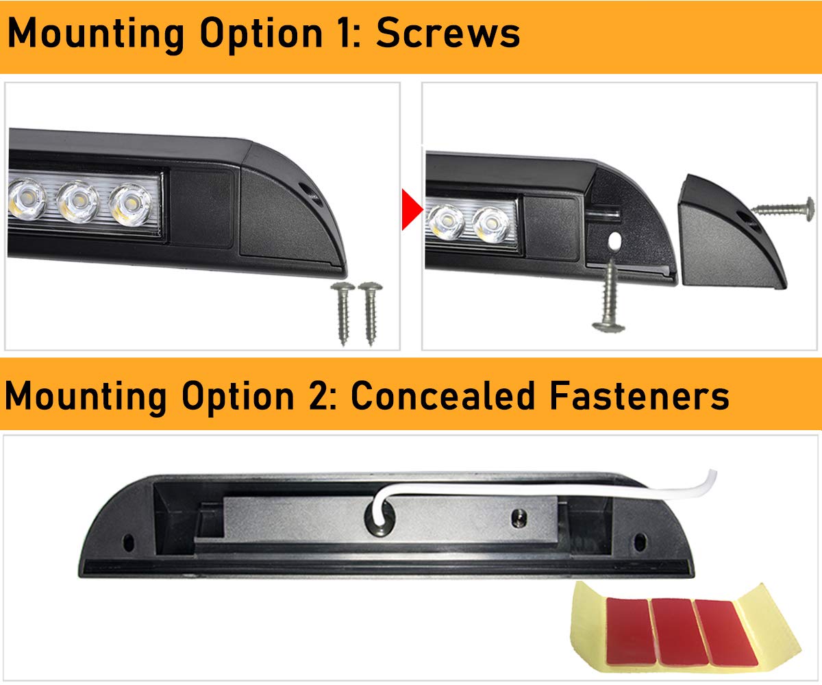 Raycharm 10" RV Camper LED Awning Porch Utility Light Fixture, 40° Down Angle Beam, 6000K Cool-White Super Bright, 12V/24V DC, High Light-Output Low Ampere Draw, Aluminum Housing Black Finish, 2-Pack
