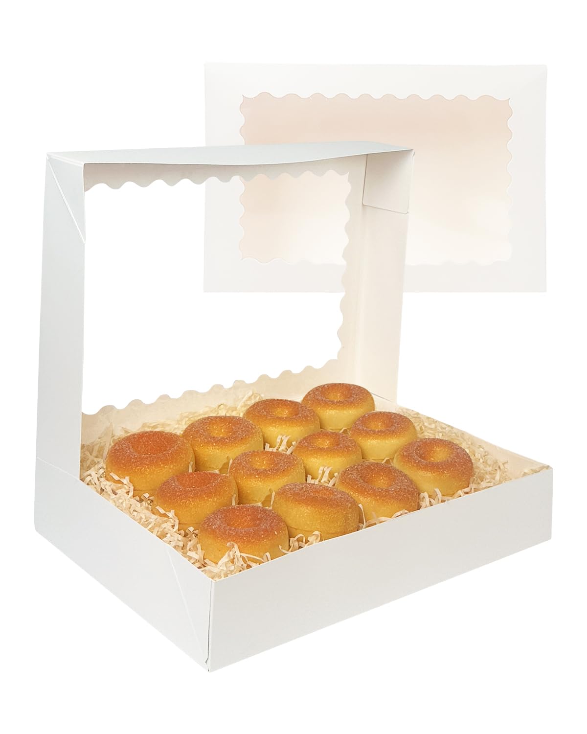 qiqee White 14x10x2.5 Inch Cookie Box with Window 12Pcs Bakery Pastry Macaron Bakery Box For Packaging (Auto-pop Up)