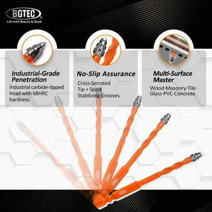 BGTEC Serrated Carbide Masonry Drill Bit Set - 5PCS 3/16"/1/4"/5/16"/3/8"/1/2" Wood Drill Bits for Wood Plastic Masonry Brick Tile Glass Concrete Marble