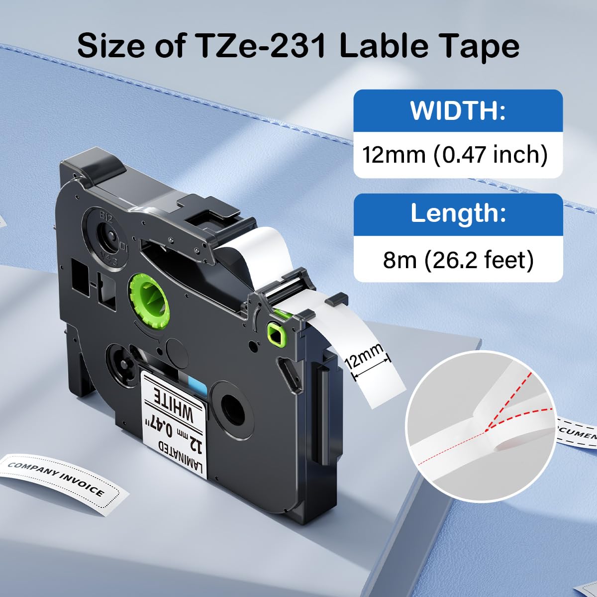 TZe-231 Label Maker Tape Replace for Brother Ptouch 12mm Tape TZe TZ 12 mm 0.47 Laminated White 1/2'' TZe231 Use for Brother P Touch PT-D210 PTH110 PTD600 PTD400AD PTD220 PT-P710BT PT-1290, 6 Pack