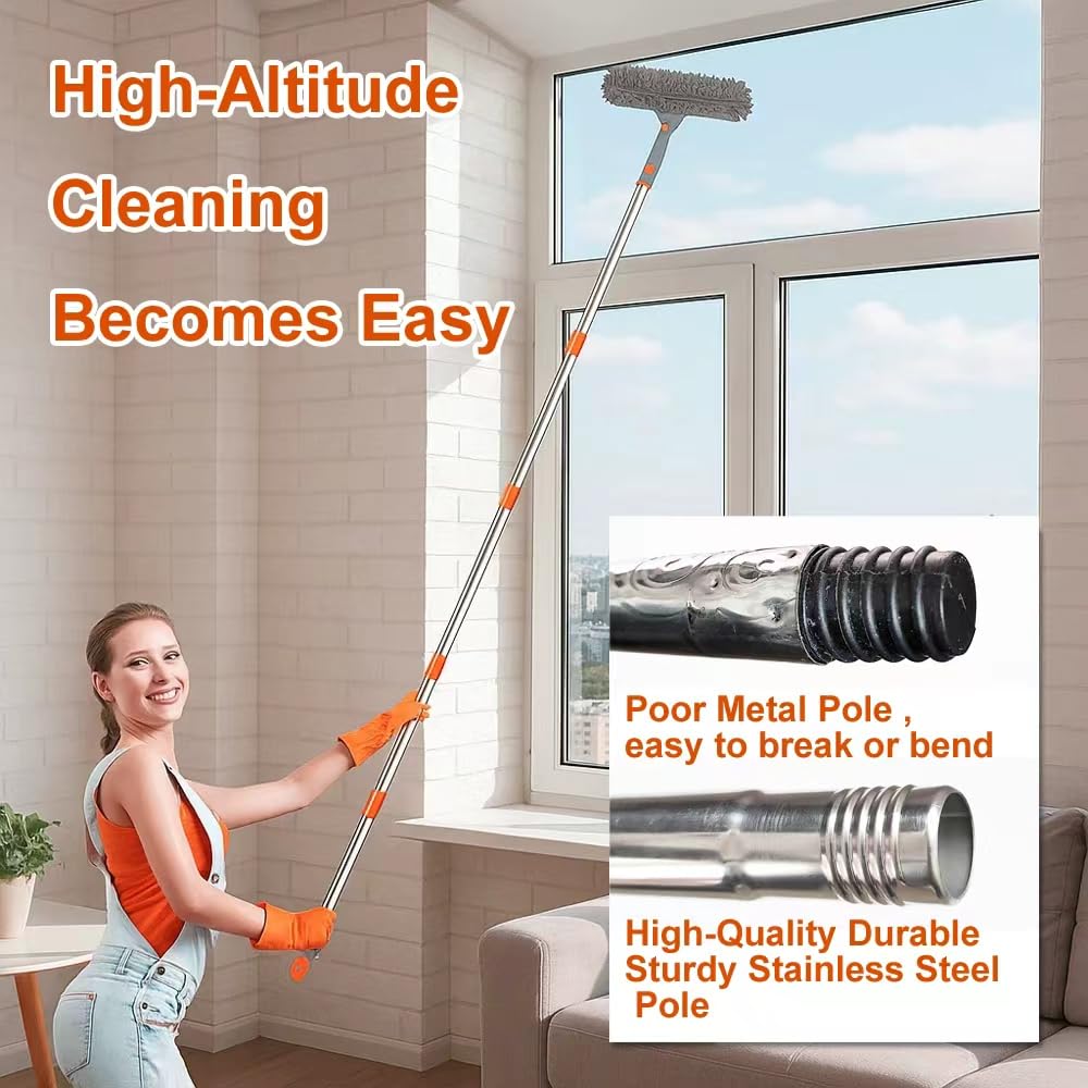 Window Cleaning Tools Window Squeegee: with Extendable Pole 72 Inch - Microfiber Scrubber - for Indoor & Outdoor Glass, Car,High Windows