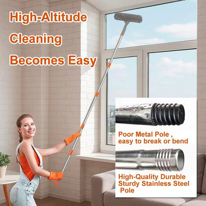 Window Cleaning Tools Window Squeegee: with Extendable Pole 72 Inch - Microfiber Scrubber - for Indoor & Outdoor Glass, Car,High Windows