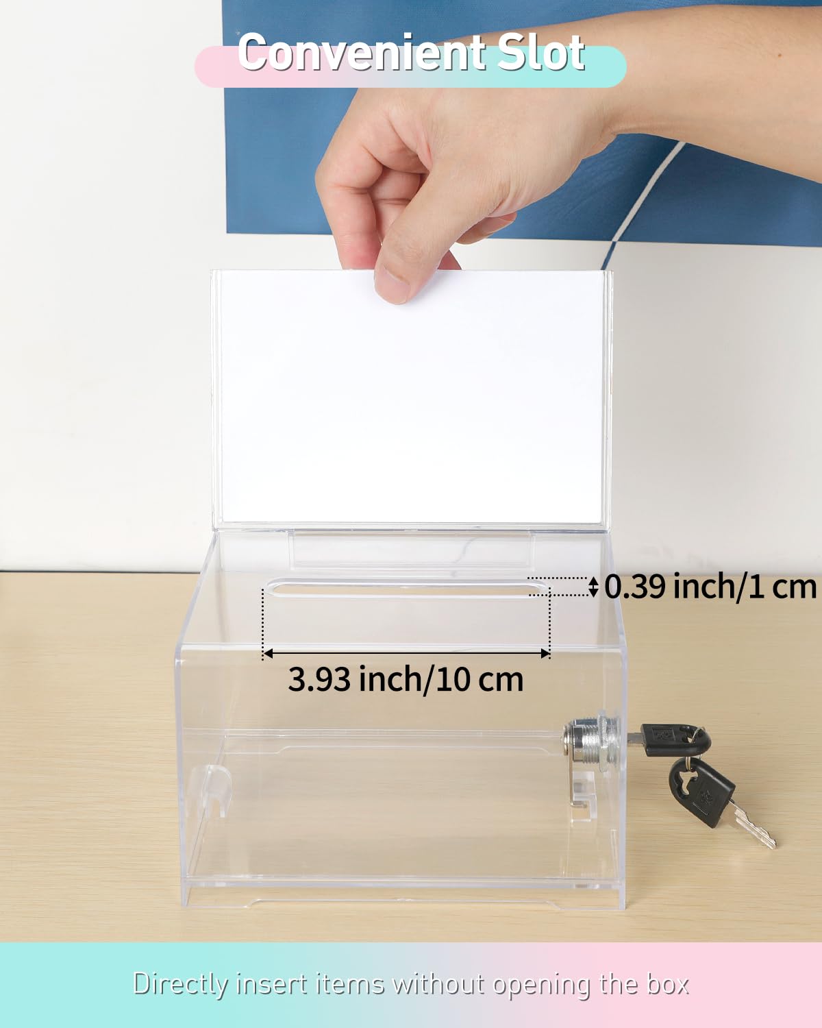 Uniclife 2 Pack Acrylic Donation Box with Lock and Sign Holder 6.2" x 4.7" x 4" Ballot Boxes with Slot Clear Plastic Suggestion Box Storage Container for Fundraising Voting Charity Tip Collection