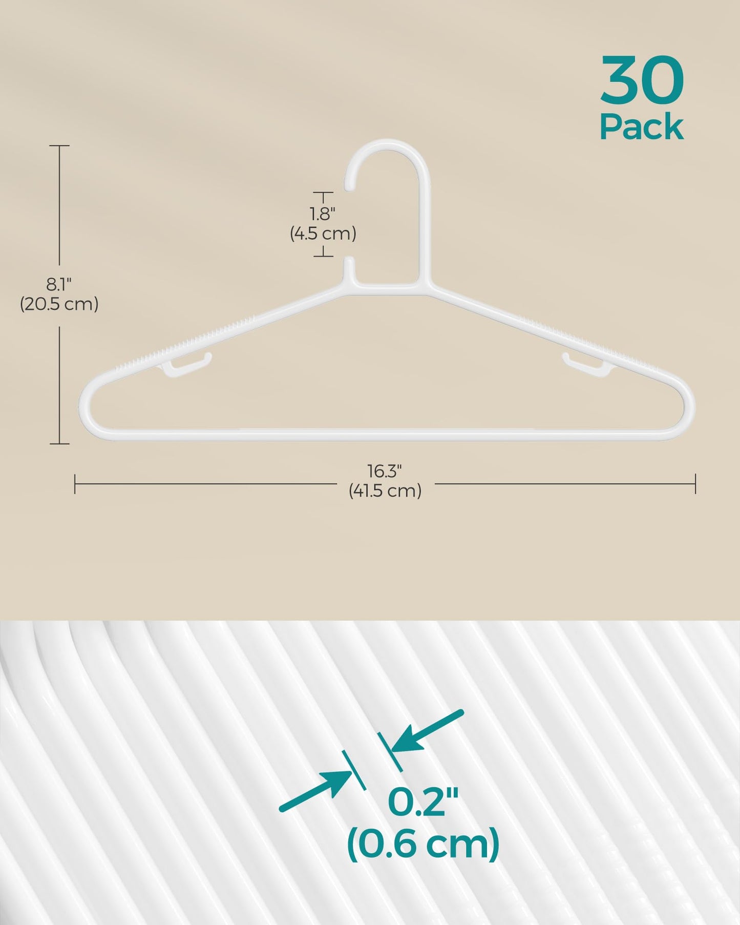 SONGMICS Plastic Hangers 30 Pack, Space-Saving Clothes Hangers, Lightweight Hangers, White UCRP009W30