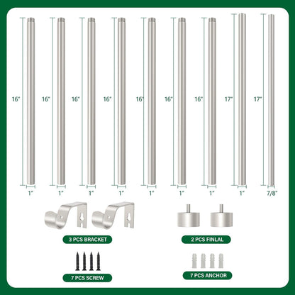 Curtain Rods for Windows 16 to 75 Inch, 1'' Diameter Adjustable Curtain Rod With Cylindrical End Cap (Silver, 40-190cm)