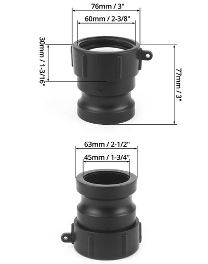 QWORK Poly Cam Lock Fittings, 8 Pack 2” Part A Cam Groove Hose Fitting, 2" Male Adapter x 2" Female Thread, IBC Tote Valve, IBC Tote Fittings, Black
