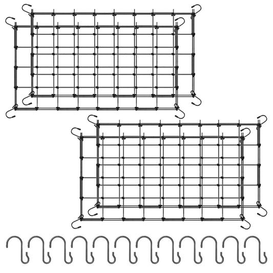 Voittozege 4 Pack Grow Tent Trellis Netting, 2 x 4Ft Elastic Plant Net with 12 Hooks Heavy-Duty Flexible Hydroponics Support for Climbing Plants, Vegetables, Fruits, Gardening, Indoor Plants (Black)