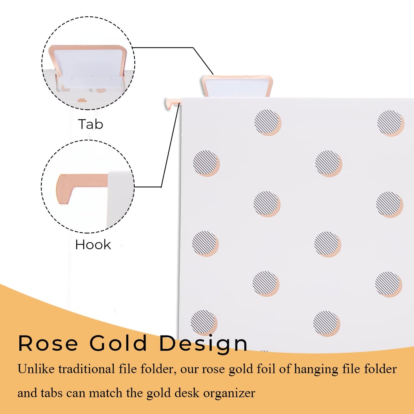 Y YOMA 12 Pack Rose Gold Hanging File Folders Letter Size Decorative File Folder Cute Pretty Hanging Folder Organizer for Filing Cabinet Office Home with 1/5-Cut Adjustable Tabs, 3 Gold Foil Design