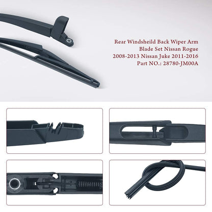 Rear Windsheild Wiper Arm Blade for Nissan Rogue 2008-2013, Nissan Juke 2011-2016# 28780-JM00A, Back Window Wiper Set