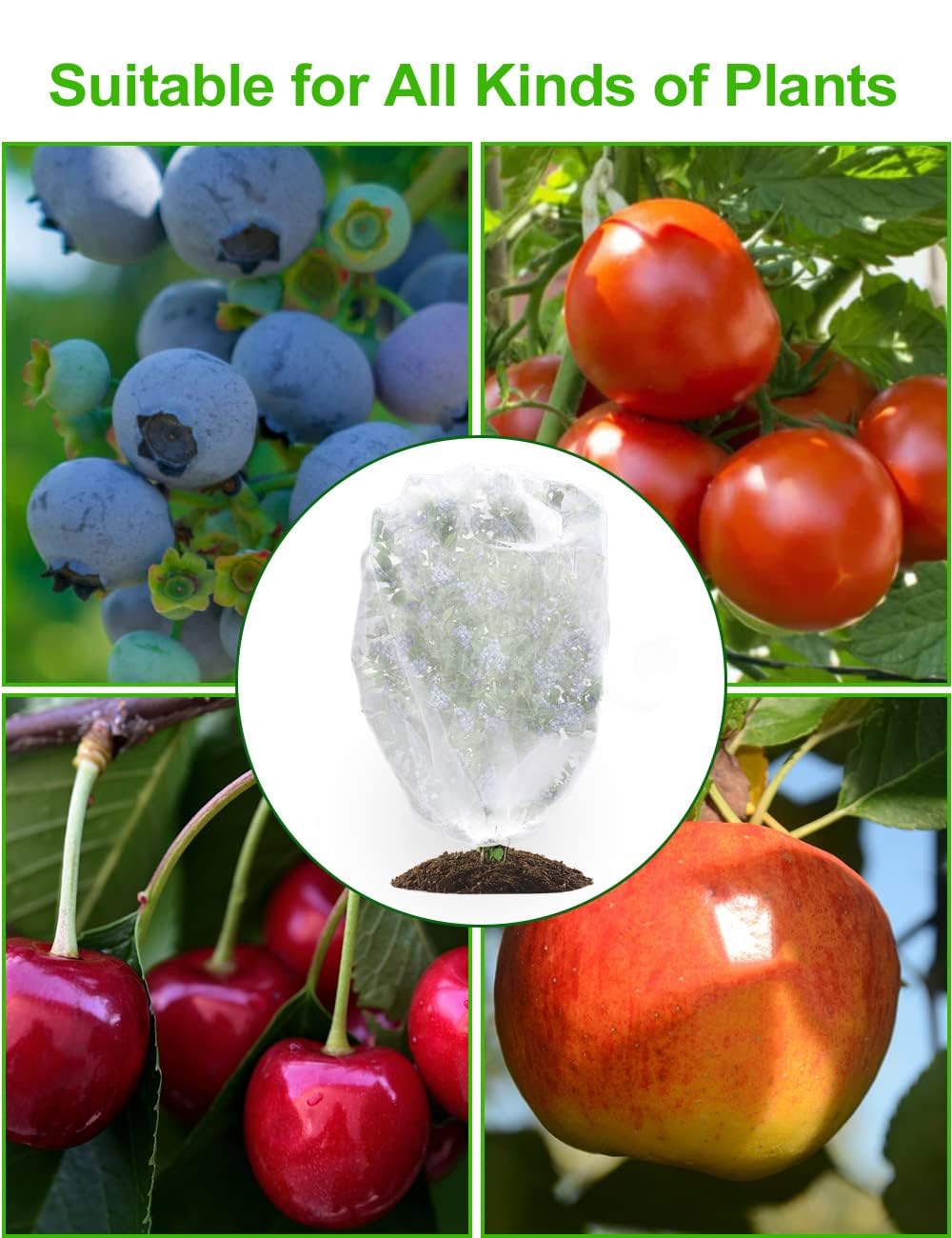 wohohoho 5 Packs Blueberry Bushes Netting Cover with Drawstring, 4.9Ft x 3.3Ft Garden Tree Netting Pest Barrier Tomato Protective Covers Prevent Fruits Plants from Squirrel Bird Insect Deer Animals