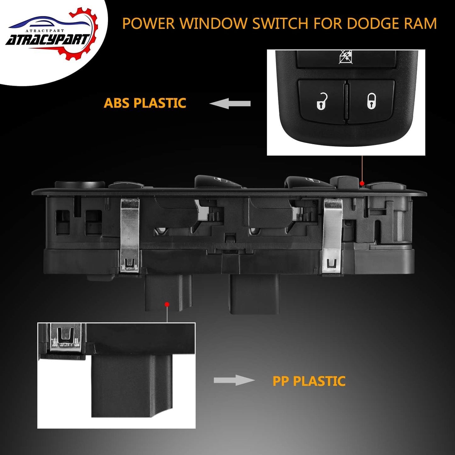 ATRACYPART Power Window Master Switch | for 2009 2010 2011 2012 Dodge Ram 1500 2500 3500 with Quad and Crew Cab | Replaces OE# 4602863AD,4602863AC,4602863AB