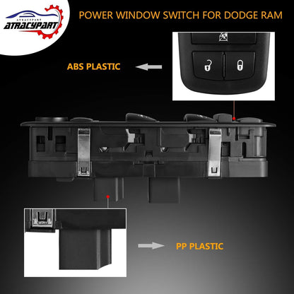 ATRACYPART Power Window Master Switch | for 2009 2010 2011 2012 Dodge Ram 1500 2500 3500 with Quad and Crew Cab | Replaces OE# 4602863AD,4602863AC,4602863AB