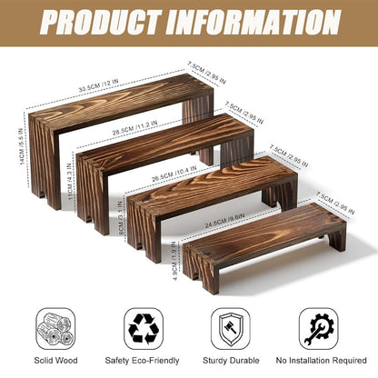 8 Piece Large Wooden Tiered Riser Display Stands, Stackable Wooden Cupcake Stands, 4 Tier Racks Decorative Rectangular, Dessert Table Display Set ,Food Display Risers for Party