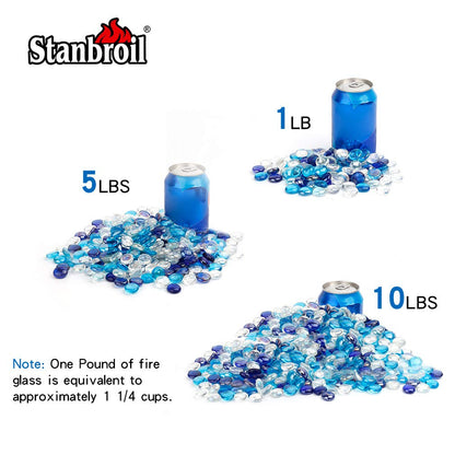 Stanbroil 10-Pound Blended Fire Glass Beads - 1/2 inch Reflective Fire Glass Drops Blended Cobalt Blue,Crystal Ice,Caribbean Blue Luster for Indoor and Outdoor Gas Fire Pits and Fireplaces