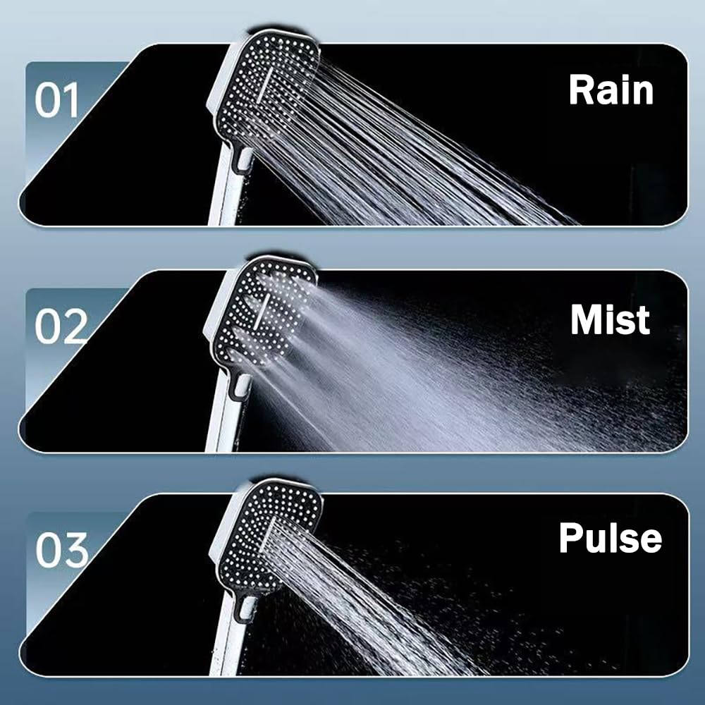 Shower Head, High Pressure Handheld Shower Heads with 60" Stainless Steel Hose and Adjustable Overhead Bracket, Handheld Showerhead Combo, Anti-Clog Nozzle, Big Panel