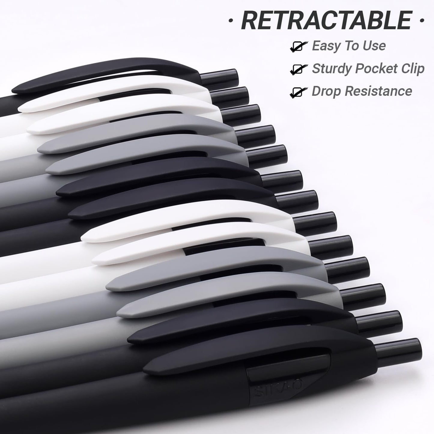 Sikao Pens Bulk, 60 Pack Minimal Gripped Slimster Ballpoint Pens, Black Ink 1.0mm, Smooth Writing Click Pens in White Grey Black, Ideal for Office, School, Teachers, Students & Front Desk Use