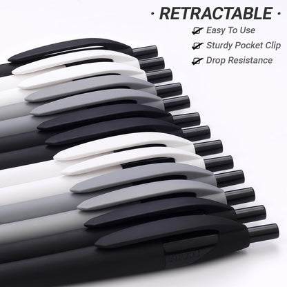 Sikao Pens Bulk, 60 Pack Minimal Gripped Slimster Ballpoint Pens, Black Ink 1.0mm, Smooth Writing Click Pens in White Grey Black, Ideal for Office, School, Teachers, Students & Front Desk Use