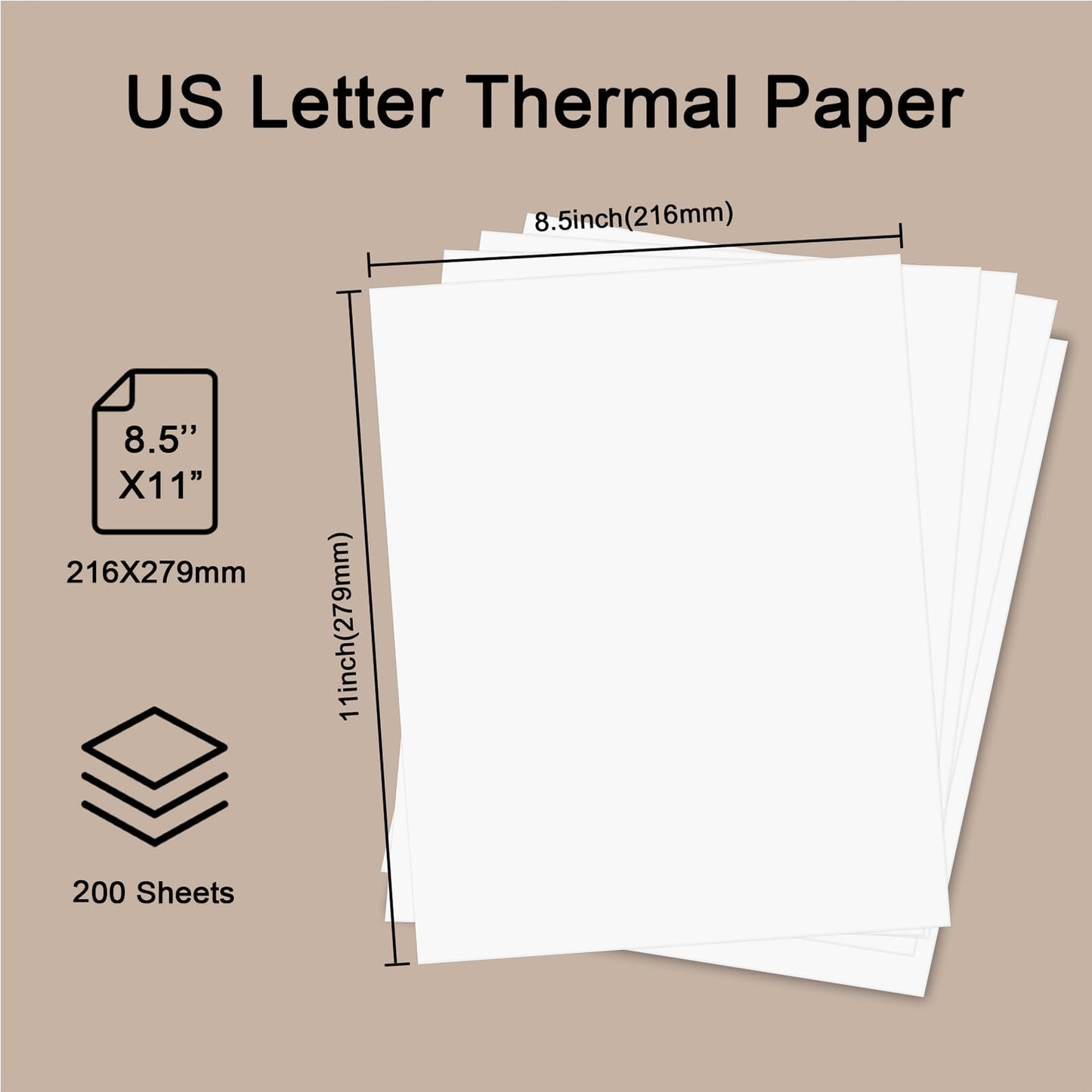Thermal Printer Paper 8.5 x 11 Inch, 200 Sheets US Letter Size Thermal Paper, Continual Feeding Folded Printing Paper Compatible with m08F/A40 Thermal Portable Printer