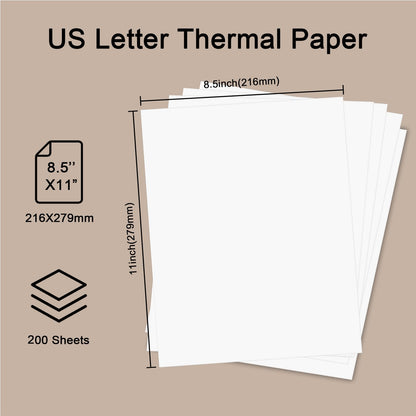Thermal Printer Paper 8.5 x 11 Inch, 200 Sheets US Letter Size Thermal Paper, Continual Feeding Folded Printing Paper Compatible with m08F/A40 Thermal Portable Printer