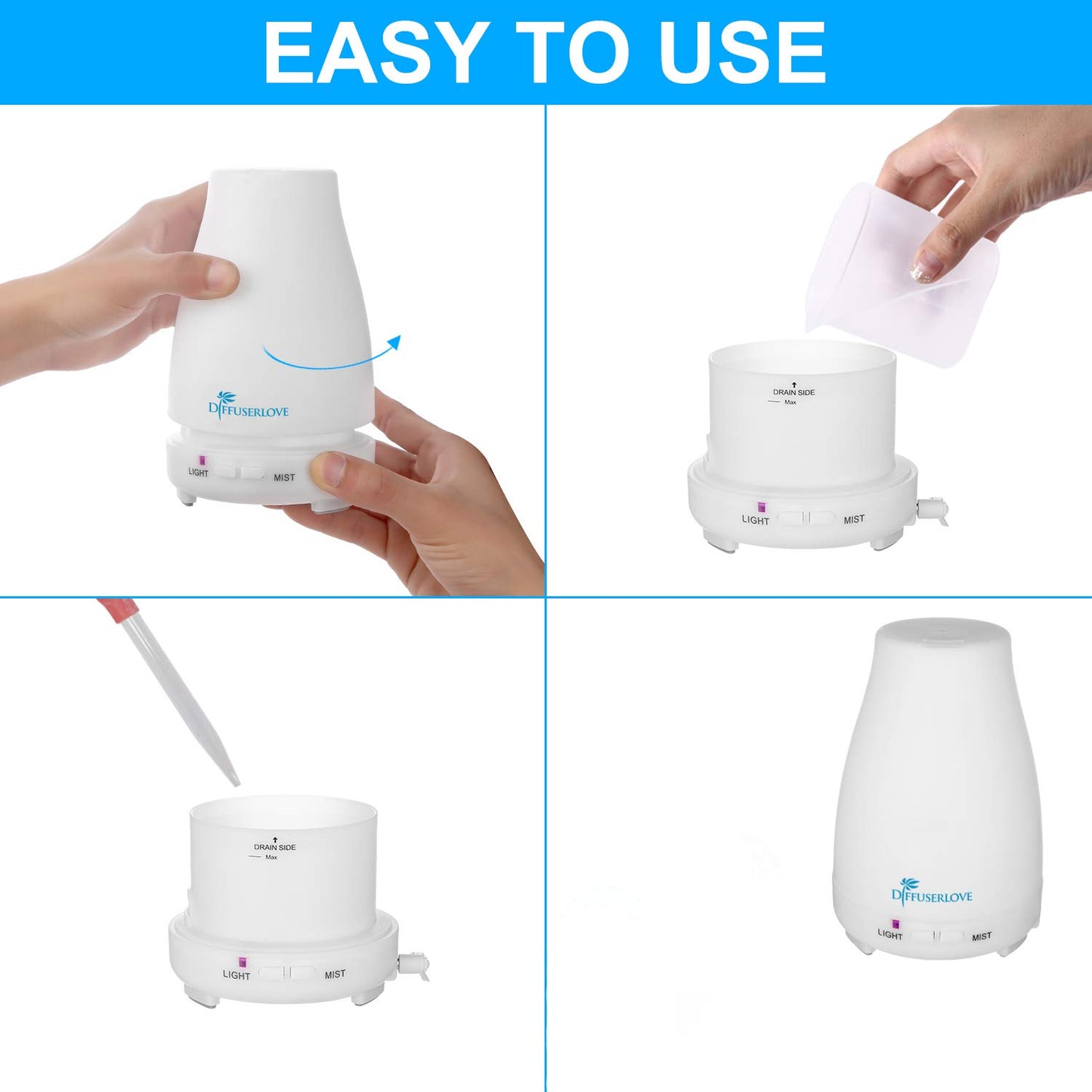 Diffuserlove 2 Pack 200ml Essential Oil Diffuser Ultrasonic Aromatherapy Diffuser Cool Mist Humidifiers and Waterless Auto Shut-Off for Home Office Bedroom