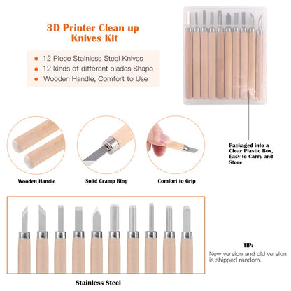 Rustark 34 Piece 3D Printer Accessories Tool Kit Cleaning Needles, Tweezers, Pliers, Scarper, Clean up Knives, Carving Knife Come with Storage Case for Printing Removing, Cleaning, Finishing