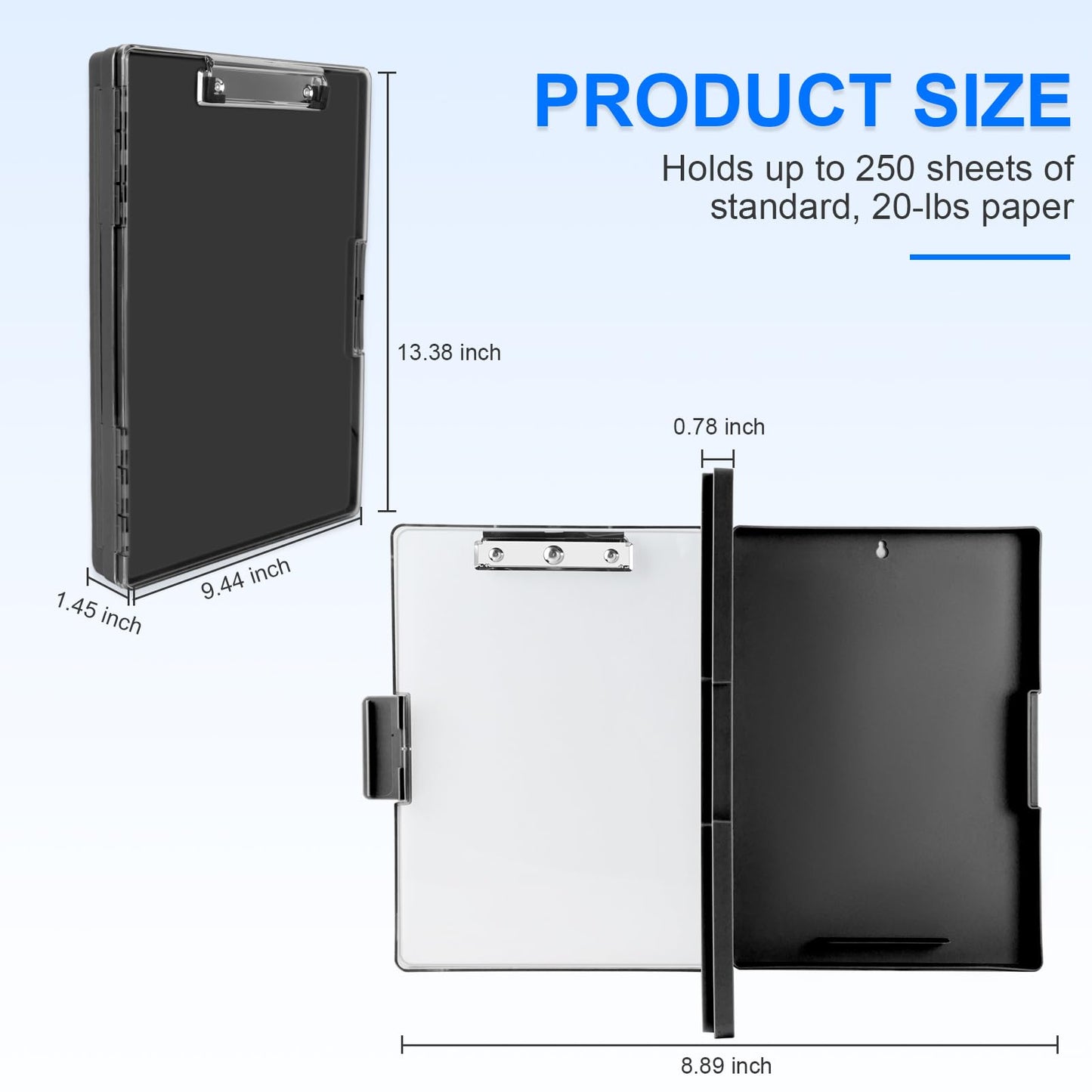 Clipboard with Storage, Heavy Duty Clip Boards 8.5x11 with 2 Storage Case, Clear Visible Top Panel Storage Clipboards, Smooth Writing for Work, Office Supplies, School Supplies