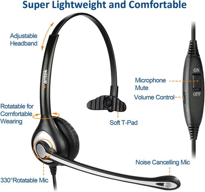 Wantek Cisco Phone Headset, RJ9 Phone Headset with Microphone Noise Cancelling Compatible Cisco Office Phones 7940 7942 7945 7960 7962 7965 7811 7821 8811 8841 8845 8851 Plantronics M12 M22 M10