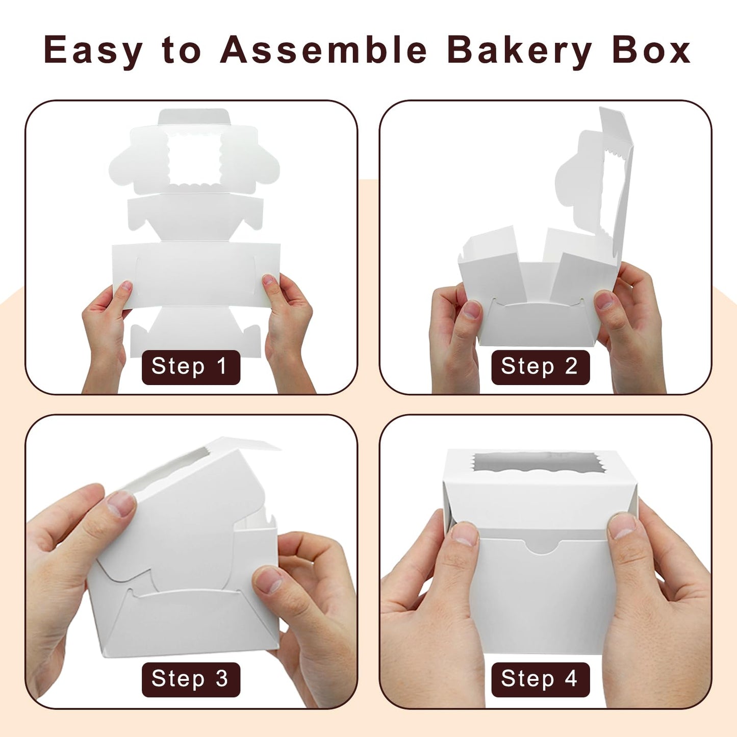 XINHPKGG 100pcs Cookie Boxes 4x4x2.5 Inch Bakery Boxes with Window Treat Box Dessert Box for Wedding Favors Party Mother's Day - White