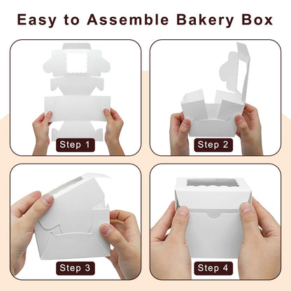 XINHPKGG 100pcs Cookie Boxes 4x4x2.5 Inch Bakery Boxes with Window Treat Box Dessert Box for Wedding Favors Party Mother's Day - White