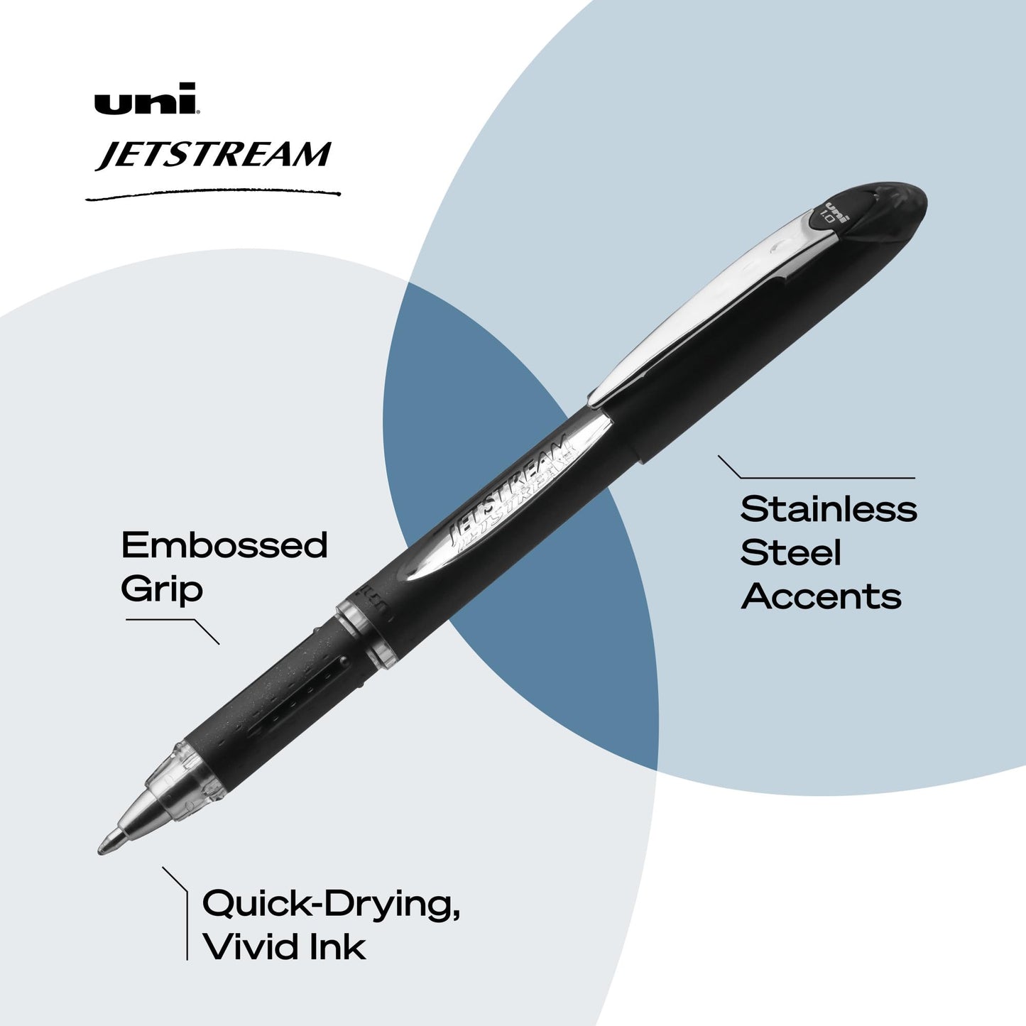 uni-ball Jetstream Rollerball, Stick Roller Ball Pen Bold-1.0mm, 12 Pack, Black Ink (33921)