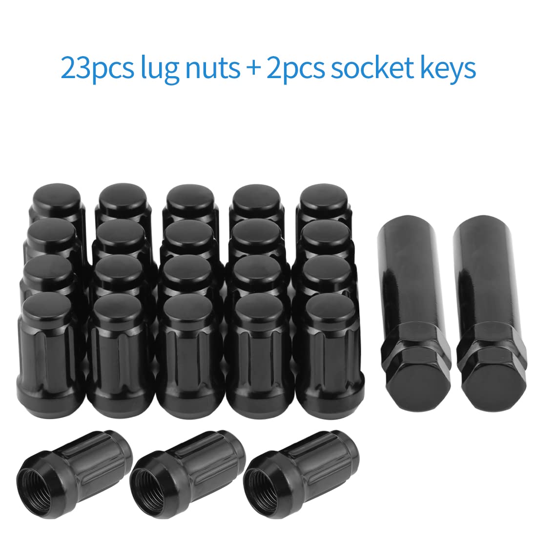1/2-20 Acorn Lug Nuts - Set of 23 Black 6 Spline Lug Nuts 1.38" Long Closed End Aftermarket Wheel Lug Nut Fit for 1987-2018 Jeep Wrangler, 1993-2010 Jeep Grand Cherokee