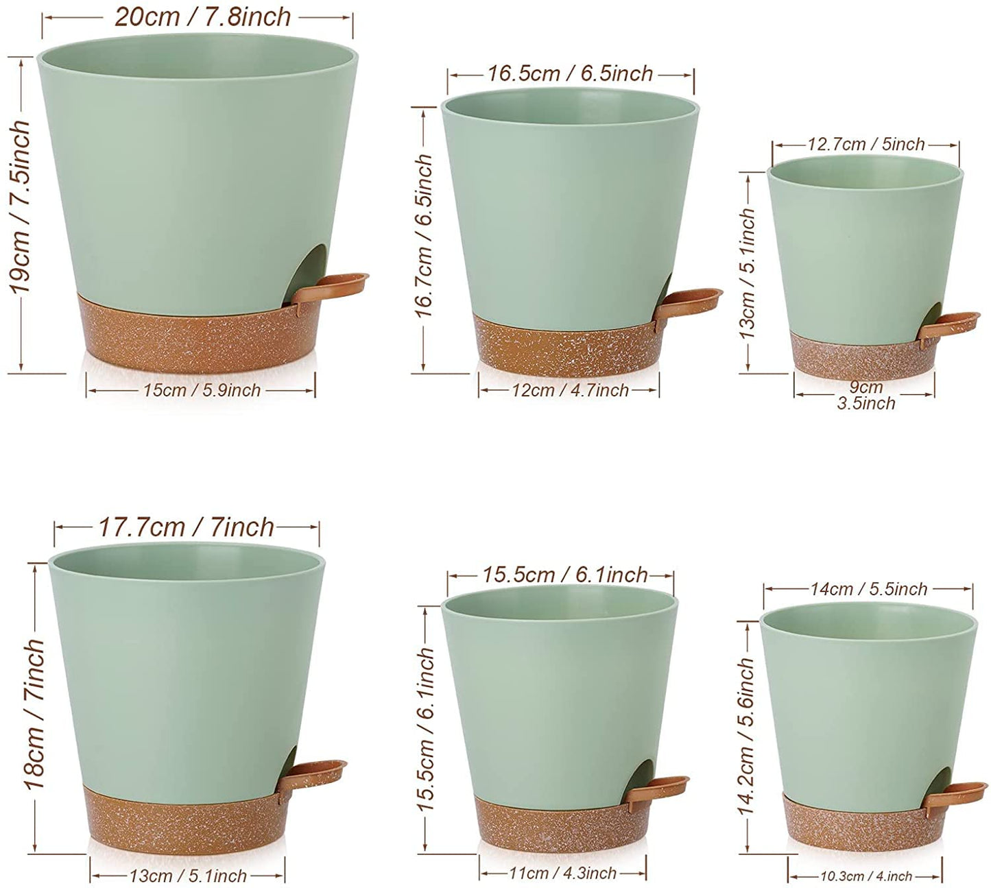 6 Pack Plant Pots 8/7/6.5/6/5.5/5 Inch, Self Watering Plant Pots with Removable High Drainage Deep Reservoir, Plastic Pots for Plants Indoor, Snake Plant, African Violet, Succulent