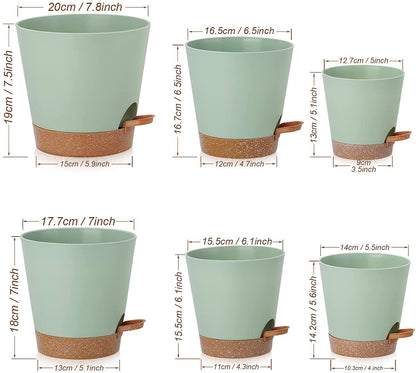 6 Pack Plant Pots 8/7/6.5/6/5.5/5 Inch, Self Watering Plant Pots with Removable High Drainage Deep Reservoir, Plastic Pots for Plants Indoor, Snake Plant, African Violet, Succulent
