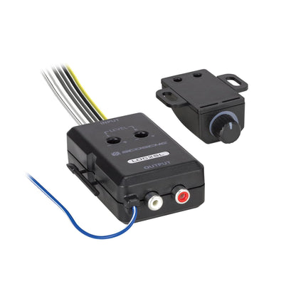 Scosche LOC2SL Line Output Converter Adjustable Amplifier Add On Module for Car Stereo, 2-Channel Signal Sensing Speaker Wire to RCA Adapter with Remote Control Knob, Black