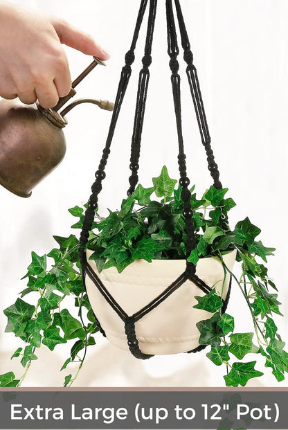Shineloha 2 Pack 43 Inches Macrame Planter Hanger Large for 12 inch Pot (Extra Long & Big) + Swag Hook | Large Hanging Planter for Indoor Plants | No Pot/Plant Included (XL)