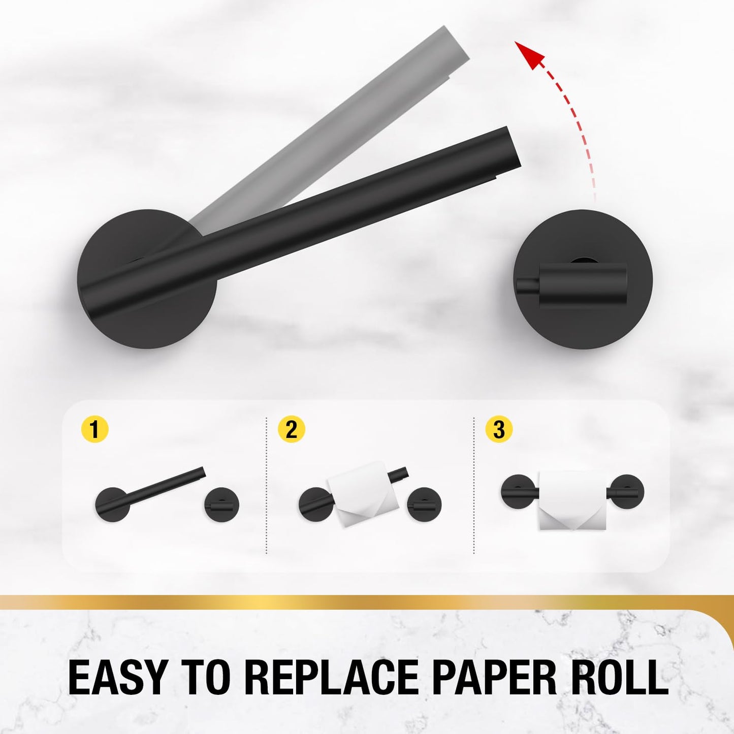 HITSLAM Toilet Paper Roll Holder Matte Black, 2 Pack Double Post Pivoting Toilet Paper Holder Wall Mount, SUS304 Stainless Steel Toilet Tissue Holder, Bathroom Accessories for Kitchen, Washroom