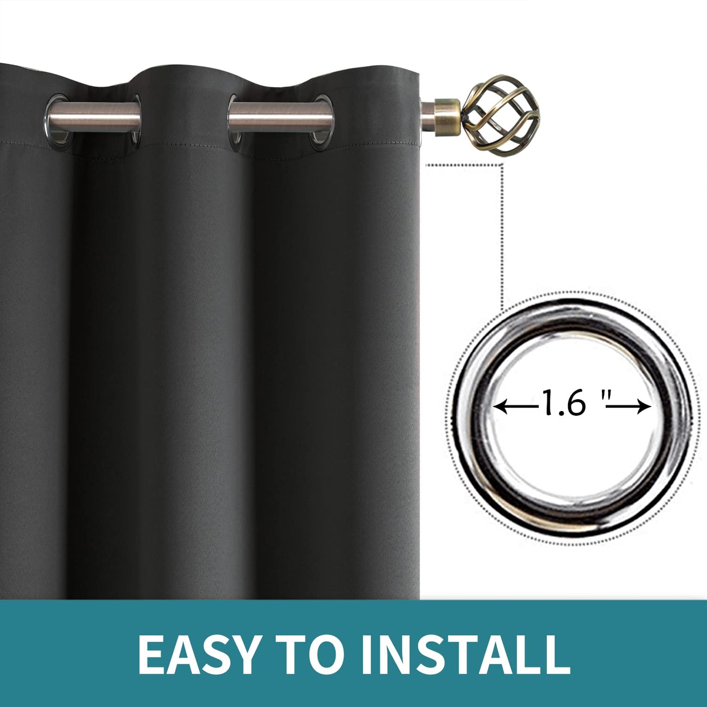 BGment Blackout Curtains 2 Panels for Bedroom - Black Out Curtains 63 Inches Long Window Room Darkening Grommet Thermal Insulated Curtains, 52 Inch Wide Each, Dark Grey
