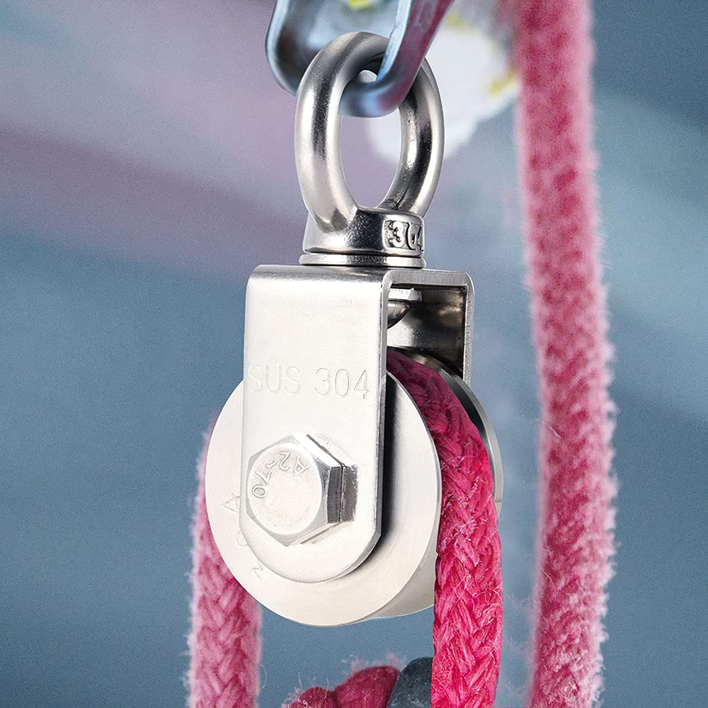 2 Inch U-Type Pulleys for Rope, Stainless Steel M10 Swivel Pulley Block with Bearing, U-Groove Roller Single Pulley Wheel for Pulley System Lifting Gym Equipment Cable Traction Wheels 1 Pack